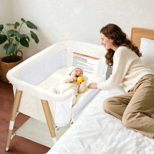 3 in 1 Bassinet for Baby & Newborn,Infant Bedside Sleeper Crib W/4 Wheels,Adjustable 5 Height,Mattress,Mosquito Net,Basket,Carry Bag,White