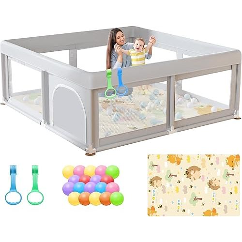 Baby Playpen 50"L x 50"W x 26"H Play Pens for Babies and Toddlers, Large Play Yards for Indoor & Outdoor