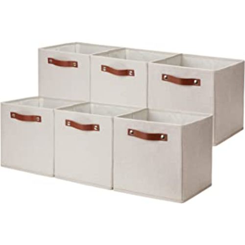 DULLEMELO Baskets for Cube Storage, Toys, Office, Closet Storage Cubes Foldable for Book,Bedroom,Fabric Storage Bin with Handles(Beige,11"x11"x11",6-Pack)