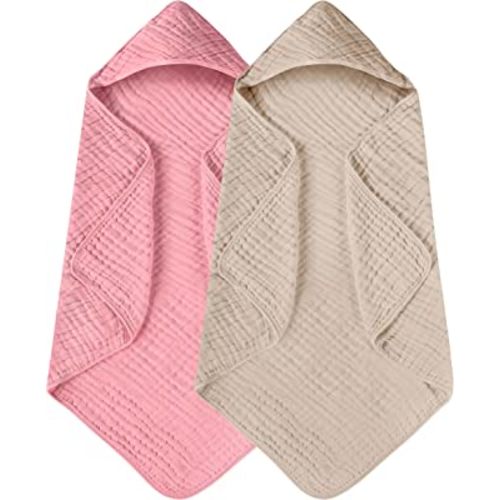 Yoofoss Hooded Baby Towels for Newborn 2 Pack 100% Muslin Cotton Baby Bath Towel with Hood for Babies, Infant, Toddler and Kids, Large 32x32Inch, Soft and Absorbent Newborn Essential