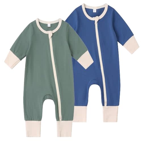 BeiVSlley Baby Boys Girls 2-Pack Romper 2 Way Zipper Cotton Long Sleeve One Piece Jumpsuits Clothes Sets