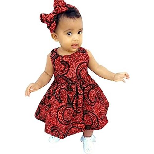 African Dress Traditional 6M-3Y Dashiki Dresses Style Princess Baby Kids Solid Dresses for Little (Red, 3-6 Months)