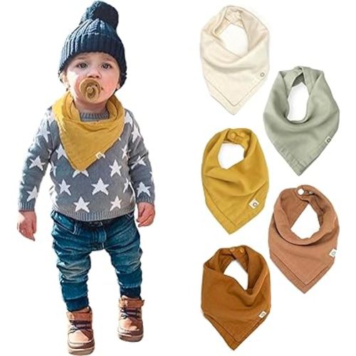 Kishu Baby Indi GOTS Organic Muslin Baby Bandana Bibs for Boys and Girls, 4-Way Reversible Drool Bib Set