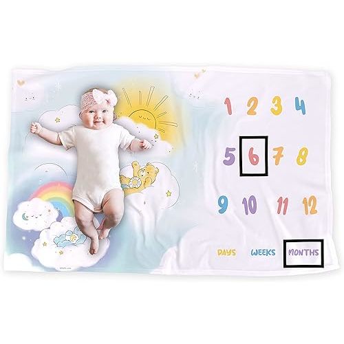LOGOVISION Care Bears Baby Milestone Blanket, 36"x58" Anything is Possible, Unisex for Baby Boy and Girl