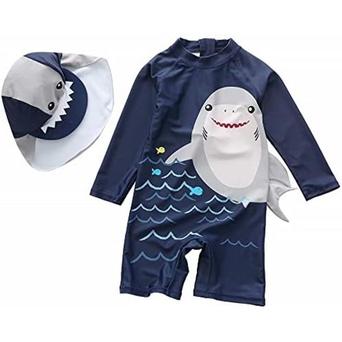 Baby Boys Toddlers Kids Swimsuit One Piece with Sun Hat Rash Guard,Zipper Bathing Surfing Swimwear UPF 50+