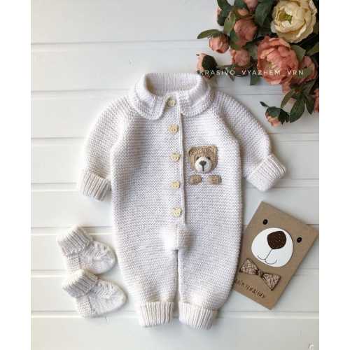 2 piece Teddy Bear Rompers Set, Knitted Newborn Clothes, Coming Home Baby Clothes, Knitted Baby Clothes, Coming Home Hospital Gift