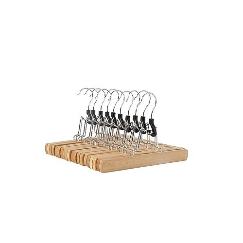 Amazon Basics Sturdy Wooden Pants Hangers - Natural, 10-Pack