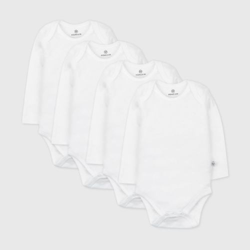 Honest Baby 4pk Organic Cotton Long Sleeve Bodysuit - White 0-3m