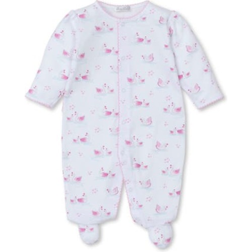 Swan Print Tulle Accent Pima Cotton Footie, Newborn