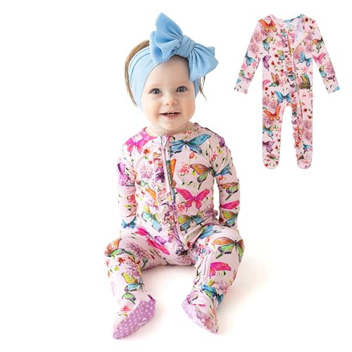 Posh Peanut Footie Pajamas for Baby Girls – Sleepers in Viscose from Bamboo with 2-Way Zipper & Ruffle Trim