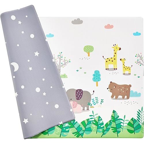 VEVOR Baby Play Mat, 55" x 82" Baby Crawling Mat, Non-Slip One-Piece Soft Cushioned Baby Playmatt, Rollable Reversible Floor Mat, Waterproof Activity Mat, for Baby Toddlers Infants, Play & Tummy Time