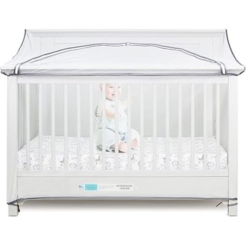 Beberoad Love Convertible Crib Cover Mosquito Net for Baby Crib Full Cover with 2-Way Zipper Breathable Mesh Cover for Baby Crib (White)