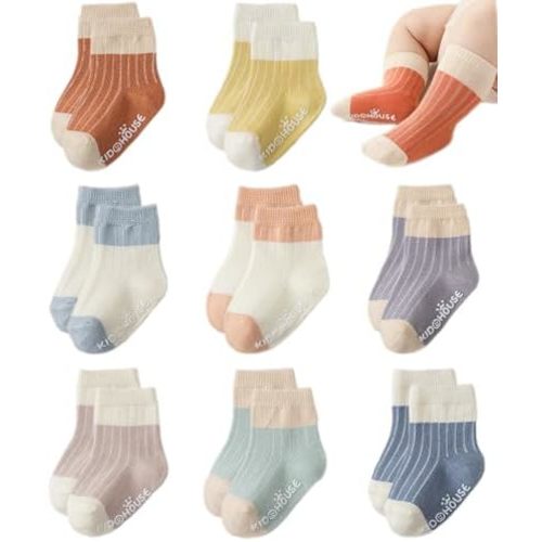 Baby Girls Boys Non Slip Socks Little Kids Ankle Sock Anti Skid Crew Sock with Grips Toddler Infant Cotton Socks
