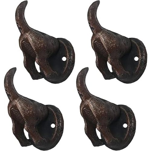 Lulu Decor, 100% Cast Iron Dog Tail Heavy Duty Hooks, Key Holder, Coat Decorative Hooks for Dog Lovers - Wall Mount Leash Holder for Wall Storage - Stylish Key Holder (4 Dog Tail Hooks)