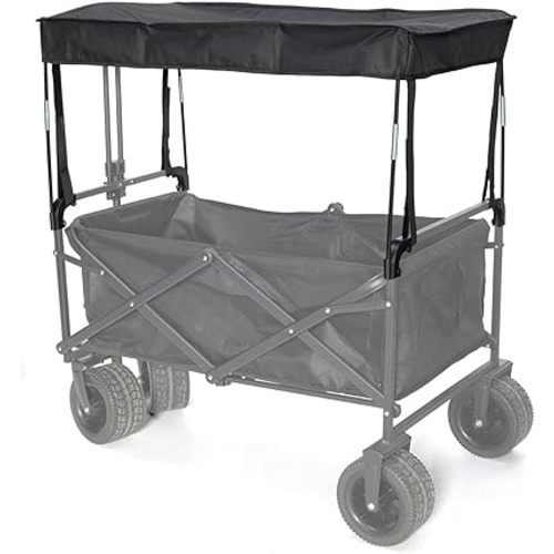 Removable Wagon Canopy Attachment with Rods – Foldable Sun Shade Cover for Collapsible Beach Utility Push Pull Cart, Outdoor Picnic Trolley (Black)