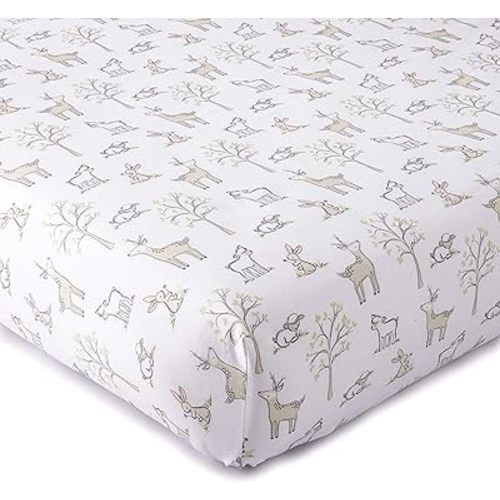 Levtex Baby - Skylar Crib Fitted Sheet - Fits Standard Crib and Toddler Mattress - Tossed Animals - Grey, Blush Pink, Taupe and White - Nursery Accessories - 100% Cotton