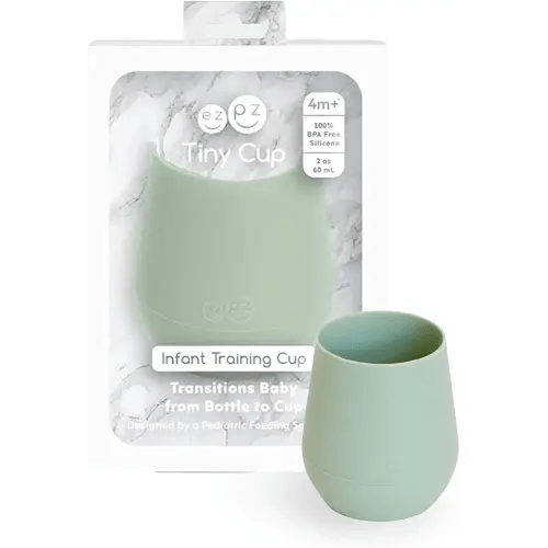 ezpz Tiny Cup (Sage) - 100% Silicone Training Cup for Infants - 4 months + - Designed by a Pediatric Feeding Specialist - Baby-led Weaning Essentials & Baby Gifts