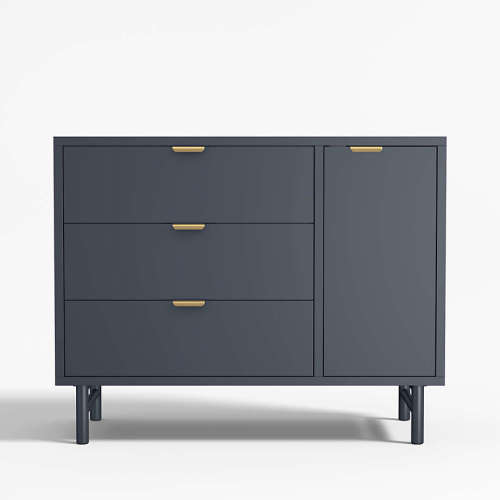 Classic Deep Navy Blue Wood 3-Drawer Kids Dresser with Door