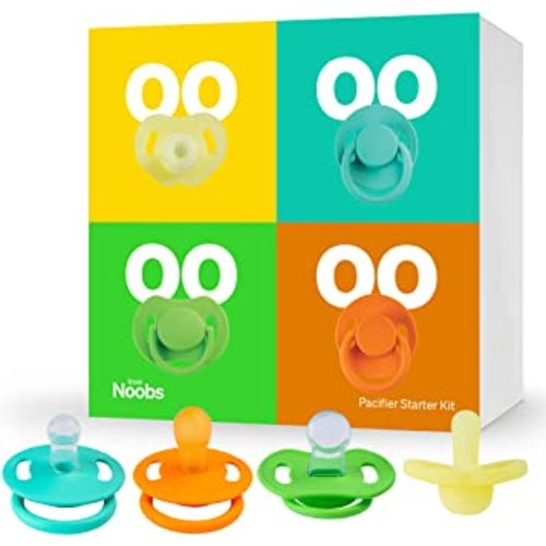 Pacifier Starter Kit by LoveNoobs, 4 Pack, Pacifiers 0-6 Months, Baby Starter Kit, Newborn Silicone Dummy, Orthodontic, Teething Soothers, Newborn Gift, Yellow
