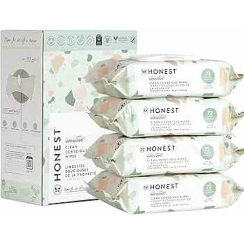 The Honest Company Clean Conscious Unscented Wipes | Over 99% Water, Compostable, Plant-Based, Baby Wipes | Hypoallergenic for Sensitive Skin, EWG Verified | Geo Mood, 288 Count
