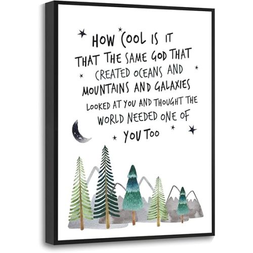 Howwii Inspirational Wall Art for Nursery Mountain Decor, Same God Creation Christian Wall Decor for Kids Room, First Communion Gift, Baptism Gifts for Boys Girls (Black Frame)