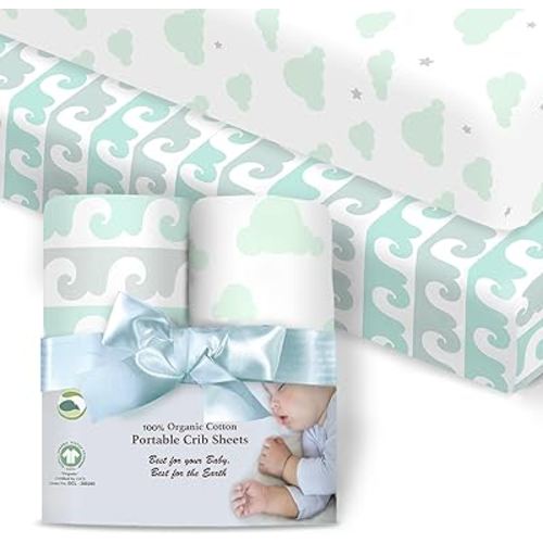 100% Organic Cotton Fitted Sheets for Graco Pack n Play, Babyletto, Pamo Babe, Hiccapop, Dream on Me, Evenflo, Baby Trend, Hygge Hush Portable/Mini Crib/Playards, and Beka Bedside Bassinet 2 Pk