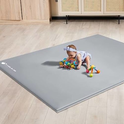 ANGELBLISS Baby Playpen Mat, 71"x 59"x 1.18" Self-Inflating Play Mat for Babies and Toddlers, Roll Up & Waterproof Foam Crawling Mat for Floor, Portable Playmat for Babies with Travel Bag Grey