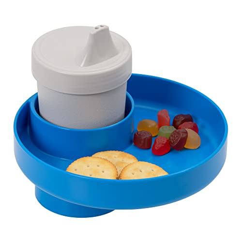 Travel Tray Round, USA Made Easily Convert Your existing Cup Holder to a Tray and Cup Holder for use in a Car Seat, Booster, Stroller, Golf Cart and Anywhere You Have a Cup Holder! Blue