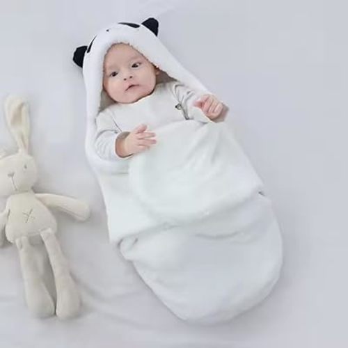 Baby Swaddle Blanket for Newborns 0-6 Months, Soft Cartoon Design for Boys & Girls, Comfortable White