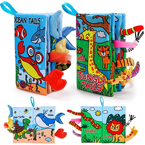 2 PCS Soft Cloth Baby Books 0-6 Months High Contrast Sensory Baby Toys 6 to 12 Months Crinkle Touch Feel Teething Carseat 9 18 Month Travel Essentials Tummy Time Infant 0-3 Months Newborn Shower Gift