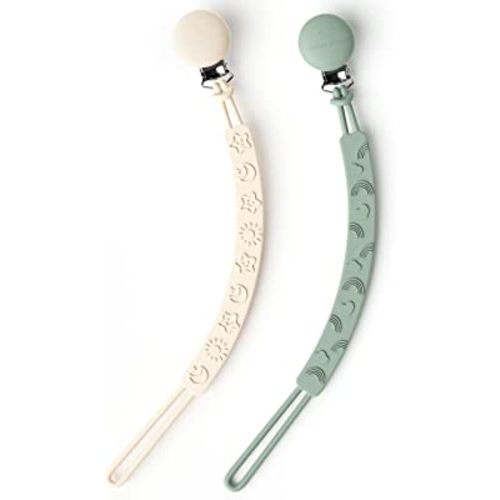 Cuddle Campus Pacifier Clip,Pack of 2 Pacifier Holder Clip with One Piece Design,Soft Flexible Silicone Baby Pacifier Holder with Texture for Boy and Girl