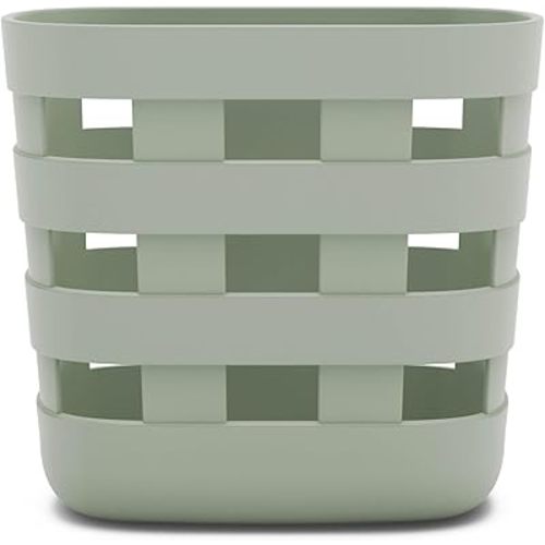 Lalo Bath Time Storage Bin - Keep Items Organized & Dry with Non-Toxic Plastic, Easy Cleanup, Removable Drying Bin, Woven Baby Organizer, Secure Wall Attachment, 9 x 5.5 x 8.5 in - Sage