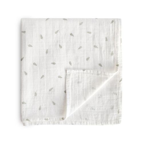 Organic Cotton Muslin Swaddle Blanket Leaves One Size