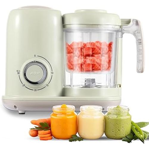Baby Food Maker, 4 in 1 Baby Food Processor and Steamer, Baby Blender, Multifunctional Baby Puree Maker, Dishwasher Safe, Green
