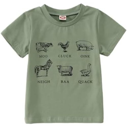Toddler Baby Boys Girls Farm Shirt Cute Animals Graphic Short Sleeve T-Shirt Kids Funny Letter Print Summer Tee Tops