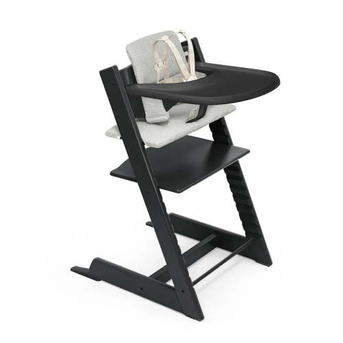 Stokke Tripp Trapp High Chair + Cushion & Tray Bundle - Black/Nordic Grey