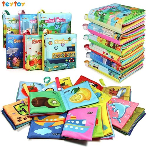 My First Soft Book,teytoy Nontoxic Fabric Baby Cloth Books Early Education Toys Activity Crinkle Cloth Book for Toddler, Infants and Kids Perfect for Baby Shower -Pack of 6 - Colors