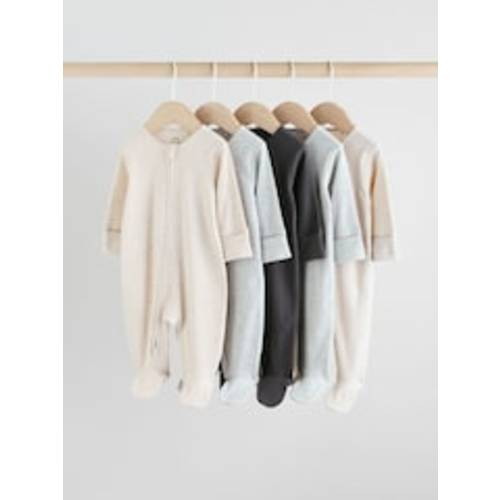Buy Neutral 5 Pack Two Way Zip Footed Baby Sleepsuits (0-2yrs) from Next Australia