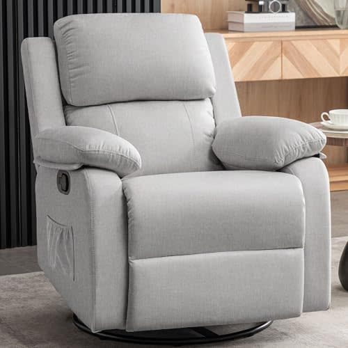 Korser Recliner Chair, 360 Swivel Rocker Chair for Adults, Small Rocking Recliner Chair for Small Spaces, Upholstered Fabric Glider Recliner Nursery with Side Pockets for Nursery, Living Room