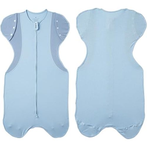 Transition Swaddle, Baby Swaddle 3-6 Months 12-18 lb with Breathable Fabric Design, Arms In/Out Swaddle Sleep Sack with 2-Way Zipper, Improves Sleep Snug Fit Helps Calm Startle Reflex,1 Pack, Blue