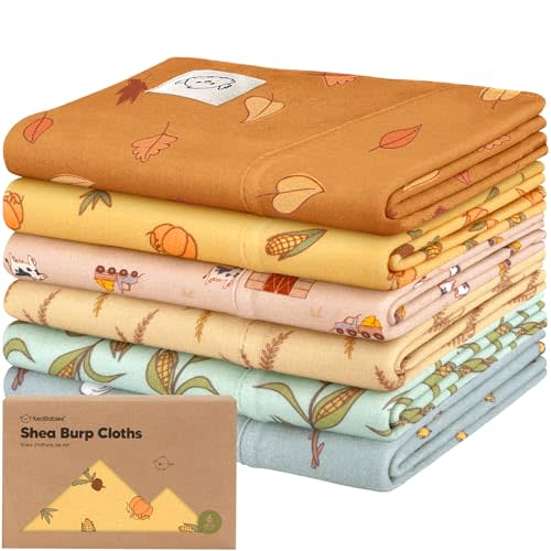 Organic Burp Cloths Baby Boy, Girl - 6-Pack Large Cotton Burping Cloths for Babies, Spit Up Rags, Super Absorbent, Ultra Soft Newborn Rag, Gender Neutral, Machine Washable, Durable(Countryside)