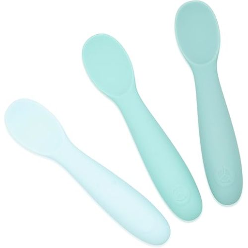 WeeSprout Baby Spoons for Self Feeding 6 Months +, Soft & Durable Silicone Utensils for Sensitive Gums & Teeth, Easy Grip Handles & Shorter Length for Little Hands, 3 Pack + Carrying Case