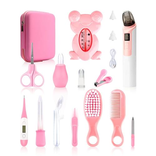 Baby Grooming and Healthcare Kits with Baby Nasal Aspirator, 17 in 1 Portable Baby Safety Care Set with Hair Brush Comb Nail Clipper for Newborn Infant Girl Boys(Pink)