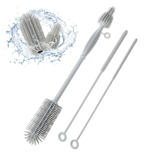 Leucite Baby Bottle Brush and Straw Cleaner Brush Set, Extra Long Double-Ended Soft Silicone Brush Cleaner for Baby Bottles, Water Bottles, Cups, Breast Pumps, Detachable & Hangable