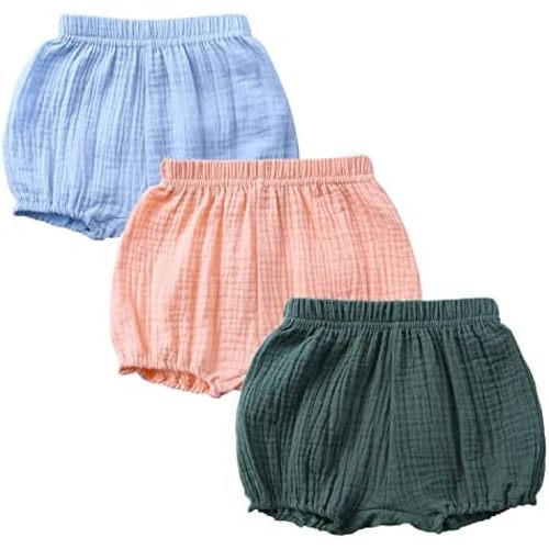 3PC Shorts Set Newborn Baby Girls Boys Pants Cotton Linen Blend Cute Floral Bloomers Triangle Shorts