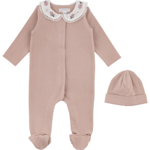 Rib Footed Coverall & Hat Set, Pink - Miniclasix | Maisonette