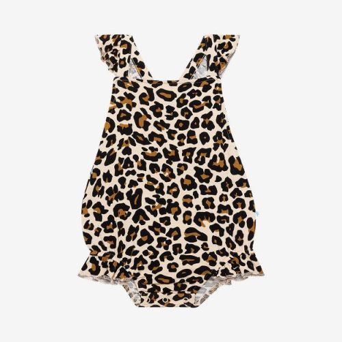 Infant Lana Leopard Ruffled Strap Bubble Romper - Posh Peanut