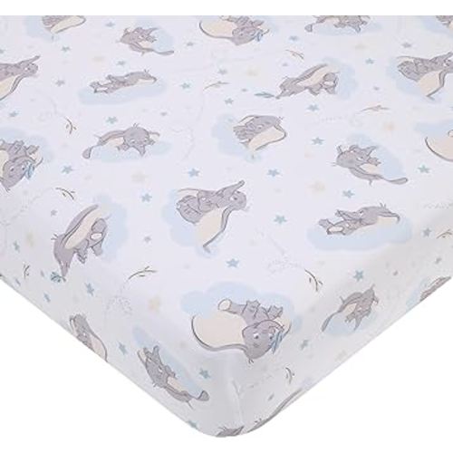 Disney Dumbo Light Blue, Gray, and White Super Soft Nursery Fitted Crib Sheet
