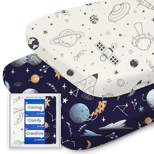 Bassinet Sheets for Baby Boy Girl, TotBasic Buttery Soft Universal Bassinet Fitted Sheet, Compatible with Halo, Mika Micky, Baby Delight, Dream On Me, Maxi COSI and More Bassinet Mattress(Space)