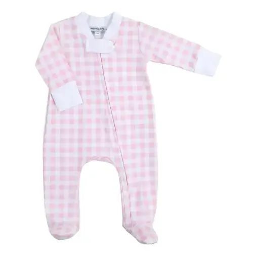 Baby Checks Zip Footie - Pink